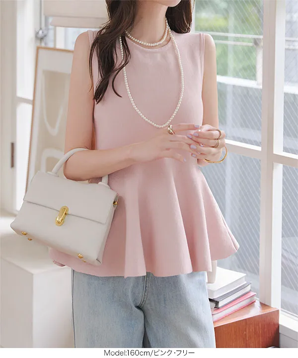 お値下げ中【ほぼ未使用】YOKOCHAN✨ノースリーブペプラムニット 38 ペプラムノースリーブサマーニット [C7612] - レディースファッション