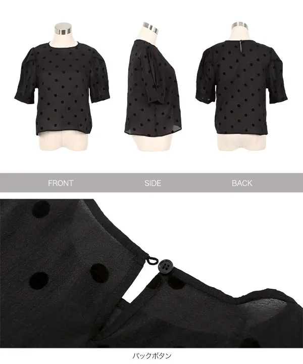 新品タグ付き　パドカレ　ブラウス、スカート　ブラック　水玉 フロッキードットシアーブラウス [C7618] - レディース