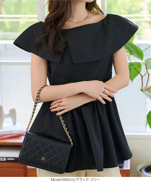 ケープ襟ペプラムブラウス [C7619] - レディースファッション通販 神戸