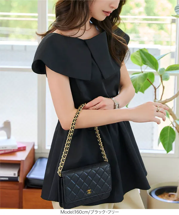 ケープ襟ペプラムブラウス [C7619] - レディースファッション通販 神戸