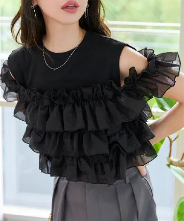 マルチウェイフリルビスチェドッキングTシャツ [C7622] - レディース