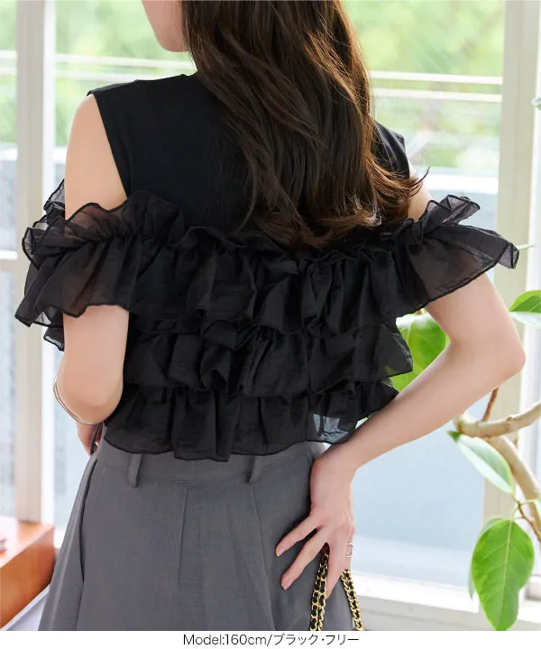 JAN SOLVIE ASSEMBLY フリルビスチェ　ブラック　リトマス マルチウェイフリルビスチェドッキングTシャツ [C7622] - レディース
