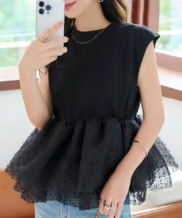 フリルドッキングフレンチスリーブTシャツ [C7623]