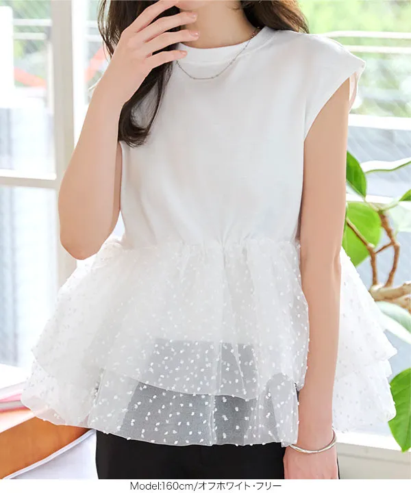 フリルドッキングフレンチスリーブTシャツ [C7623] - レディース
