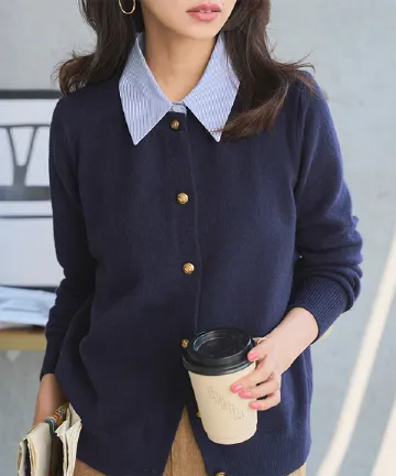 襟付きドッキングニットカーディガン [C7639]