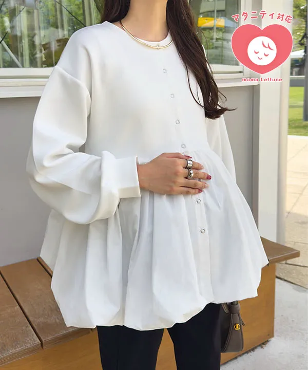 mamaレタス ] 異素材ペプラムバルーンカーディガン [C7651