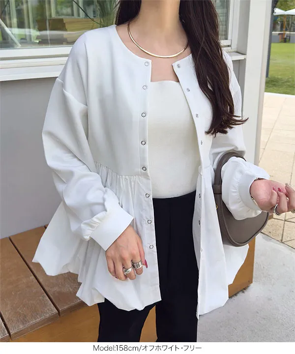 mamaレタス ] 異素材ペプラムバルーンカーディガン [C7651] | 大好評