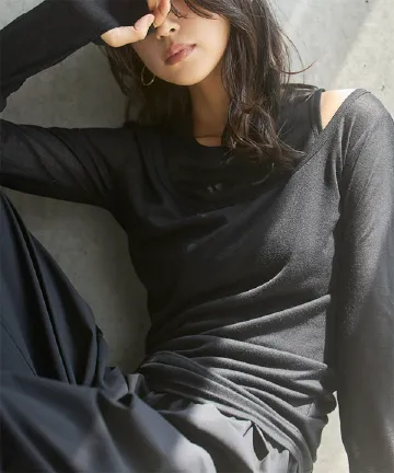 2点SETアメスリタンク×深Uネックシアートップスアンサンブル [C7664]【メール便】