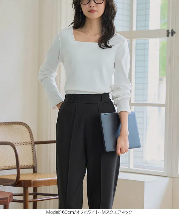 M L XL 選べるタイプ ] 深開きスクエア Uネック 長袖Tシャツ [C7665