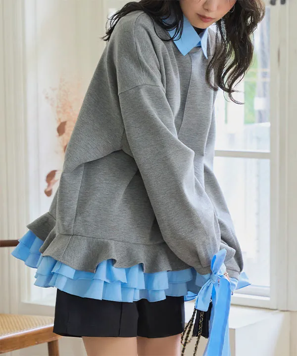 袖リボンレイヤードリブニット 袖リボンシャツレイヤード風ニット｜INGNI(イング) 公式通販｜INGNI STORE