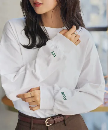 袖口ワンポイント刺繍ロンT [C7672]【メール便】