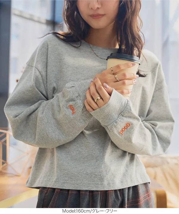 「お加津商品」 袖口ワンポイント刺繍ロンT [C7672]【メール便】 - レディース
