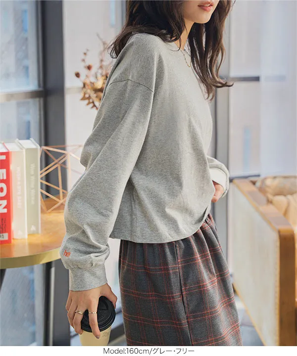 Drawer(ドゥロワー) 長袖カットソー レディース - ライトグレー 刺繍 綿 HUG.U（ハグユー） カットソー ロンT コード 刺繍 レディース 綿100