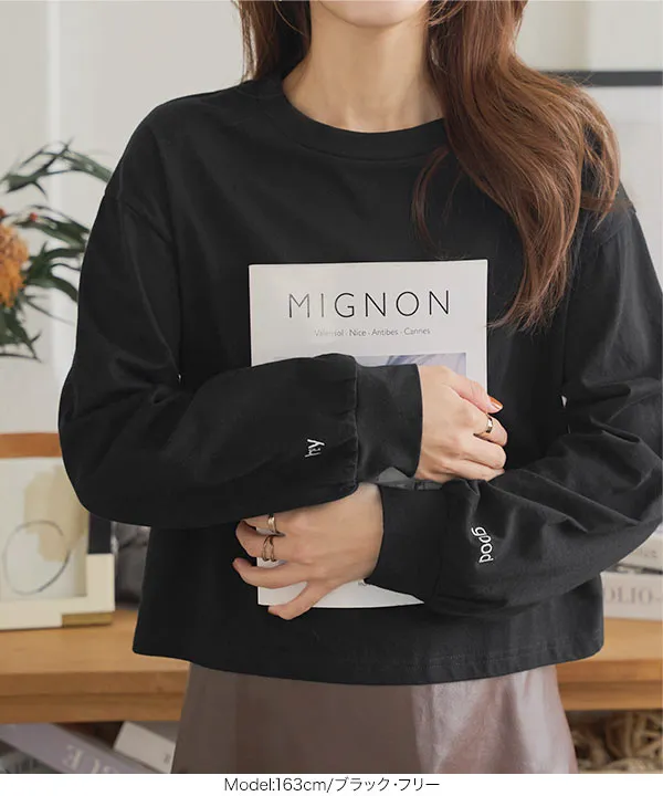 袖口ワンポイント刺繍ロンT [C7672]【メール便】 - レディース