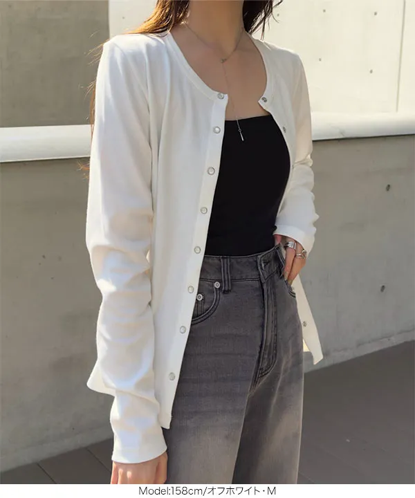 M L XL ] スナップボタン丸首リブカーディガン [C7684] | トップス全品