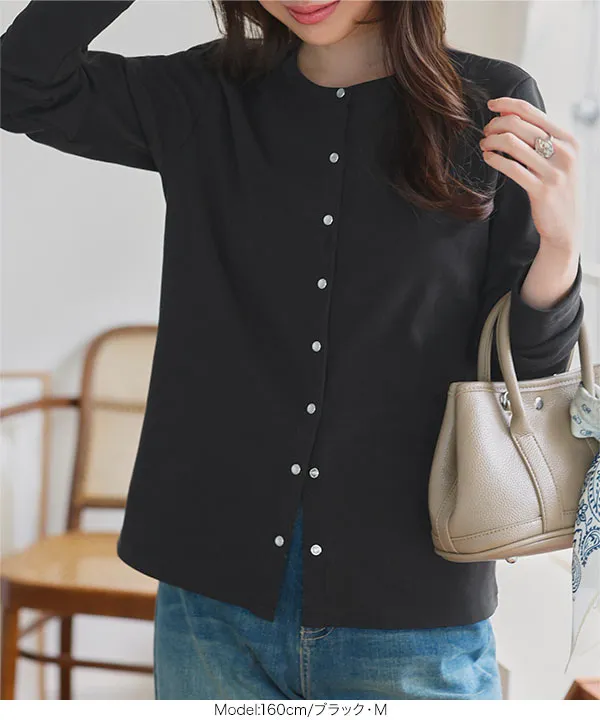 [ M L XL ] スナップボタン丸首リブカーディガン [C7684] | トップス全品送料無料！8/7(金)18:00〜8/10(月)朝11:59まで
