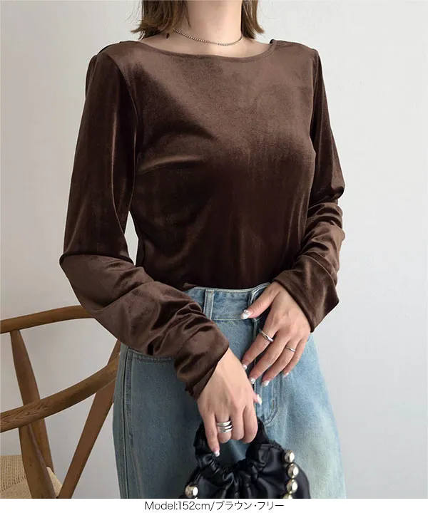 バックシャンボートネックベロアトップス [C7685] - レディース