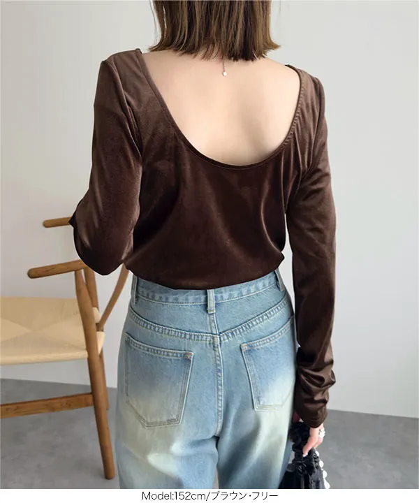 バックシャンボートネックベロアトップス [C7685] - レディース