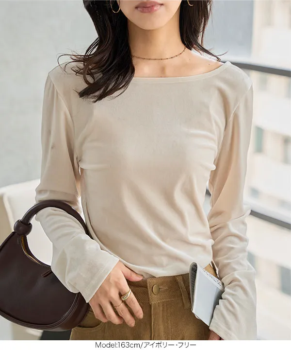 バックシャンボートネックベロアトップス [C7685] - レディース