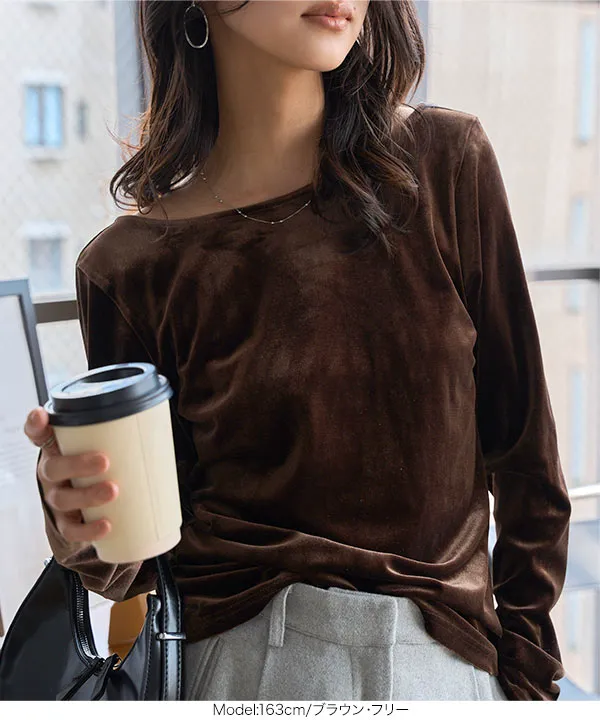 バックシャンボートネックベロアトップス [C7685] - レディース