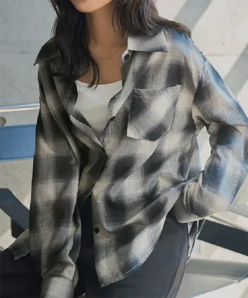 シアーチェックシャツブラウス [C7692]【メール便】