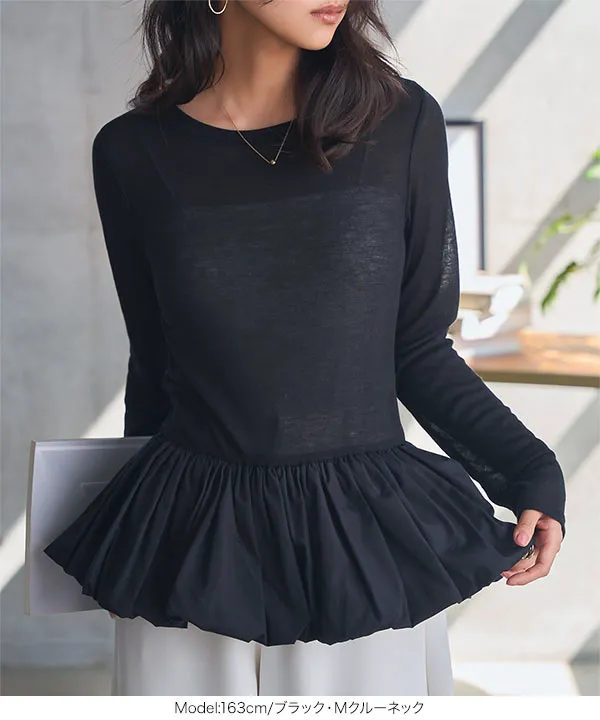 【雑誌掲載】CADUNEシアーペプラムトップス シアーバルーンペプラムトップス [C7696] - レディース