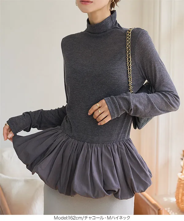 シアーバルーンペプラムトップス [C7696] - レディースファッション