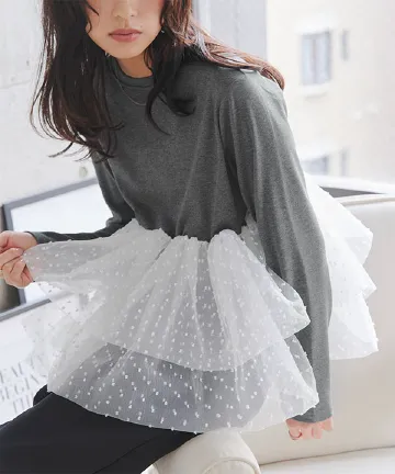チュールフリルドッキングTシャツ [C7711]