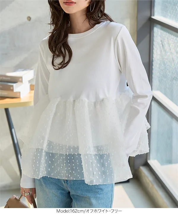 チュールフリルドッキングTシャツ [C7711] - レディースファッション