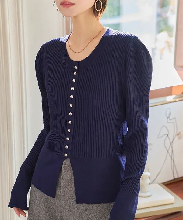 ボリューム袖ボタンデザインカーディガン [C7716] | SALE