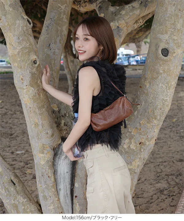 meer. フリルノースリーブトップス♡ mayuさんコラボ ]チュールフリルノースリーブトップス [C7722] | 大