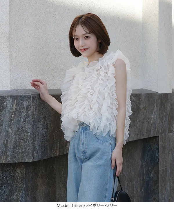 sakayori フリルノースリーブトップス ZARA - 新品ZARA ノースリーブフリルトップスLの通販 by ♡ちな♡'s
