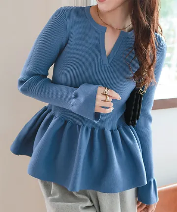 キーネックペプラムニット [C7723]