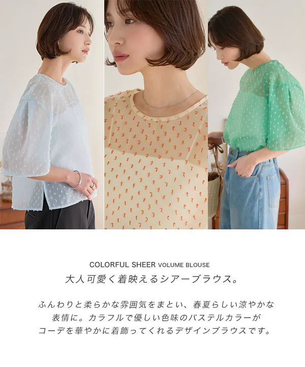 カラフルシアーボリューミーブラウス [C7726] - レディース