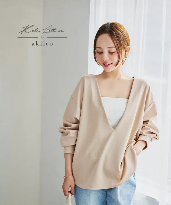 田中亜希子さんコラボ ] 深Vネックジャージープルオーバー [C7728