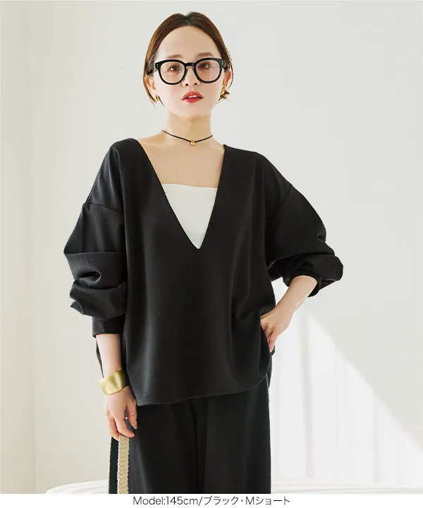 田中亜希子さんコラボ ] 深Vネックジャージープルオーバー [C7728
