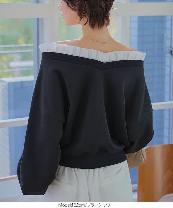 前後2wayフリルドッキングオフショルスウェット [C7731]