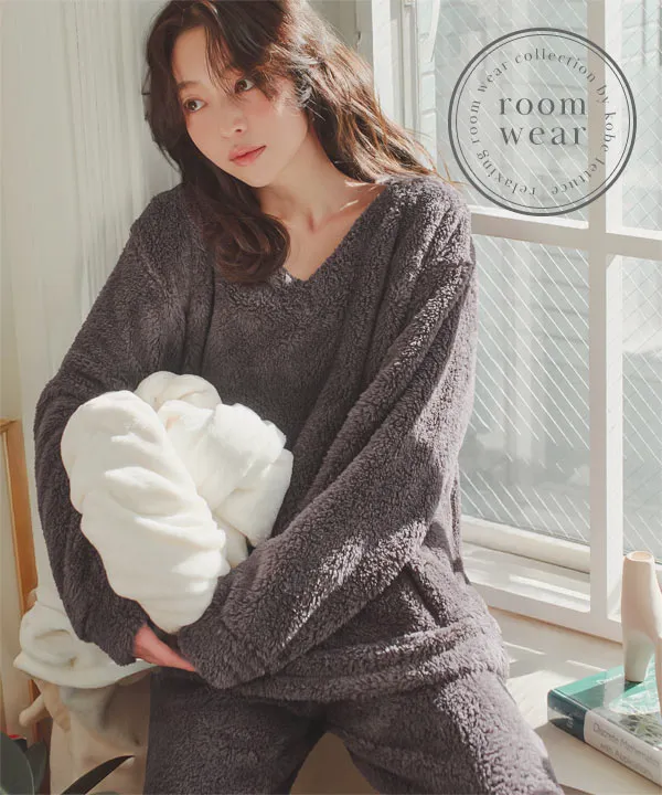 ルームウェア ] ボアVネックプルオーバー [C7732] - レディース