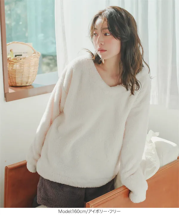 ルームウェア ] ボアVネックプルオーバー [C7732] - レディース