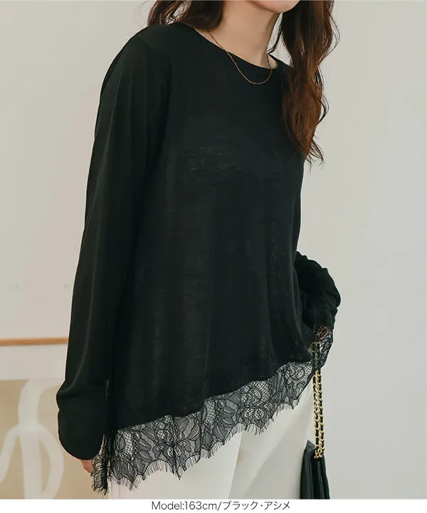 裾レースシアートップス [C7735] | 大好評につき送料無料