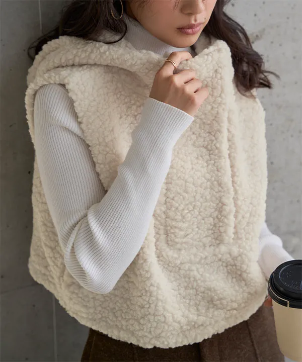 フード付きボアベスト [C7738]| 送料無料 12/25(木)12:00~12/26(金)12