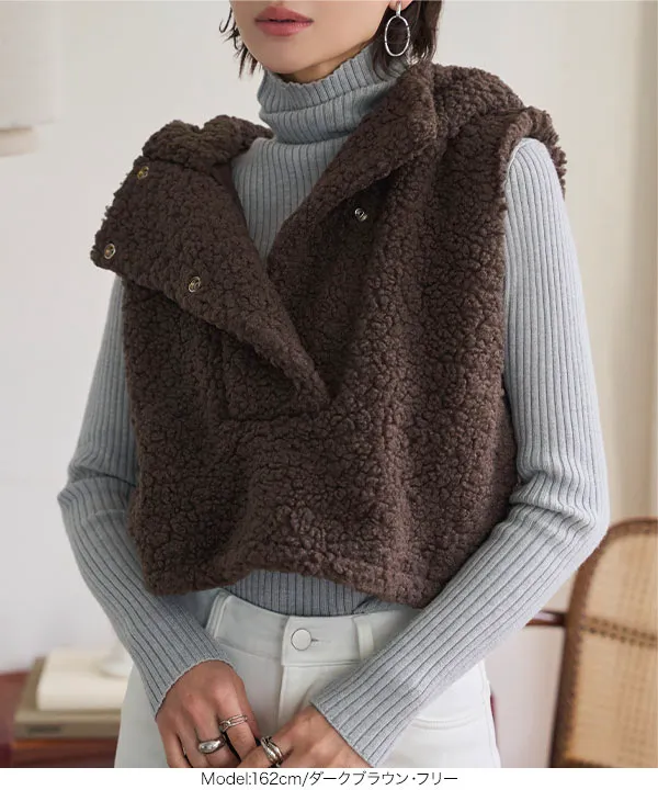 フード付きボアベスト [C7738]| 送料無料 12/25(木)12:00~12/26(金)12