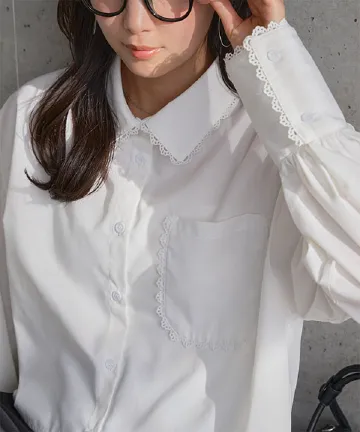 デザインポケットピコレースクロップドブラウス [C7742]| 送料無料 3/29(日)12:00~3/30(月)朝12:00まで