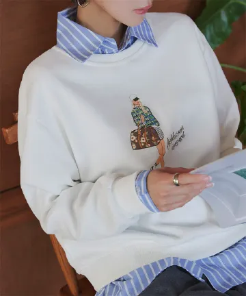 プリント柄スウェットプルオーバー [C7747]