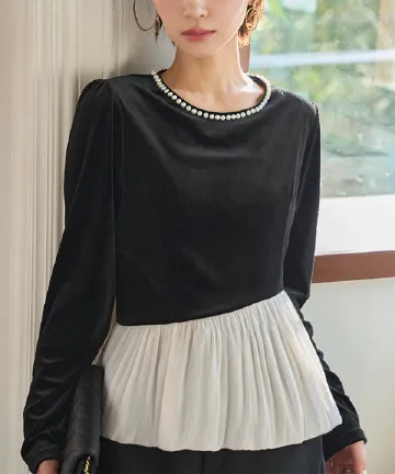 選べる2タイプ ベロアデザインブラウス [C7748]