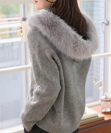 取り外しファー付きニットパーカー [C7759]| 送料無料 12/16(火)12:00