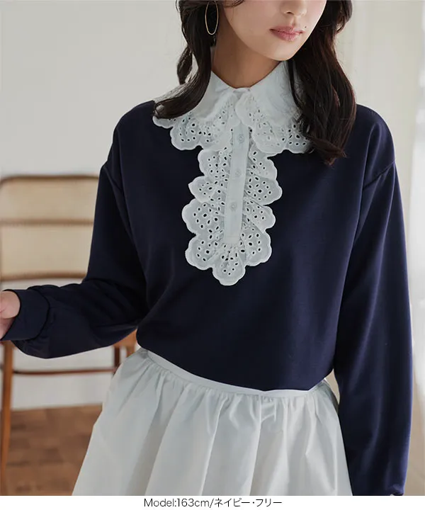 レース襟ポロトップス [C7761] - レディースファッション通販 神戸