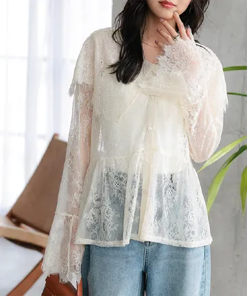 ビッグカラーレースブラウス [C7762] | 送料無料 3/22(日)12:00~3/23(月)朝12:00まで