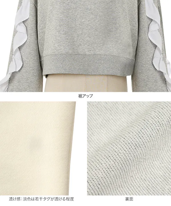 袖フリルショート丈スウェットトップス [C7764]