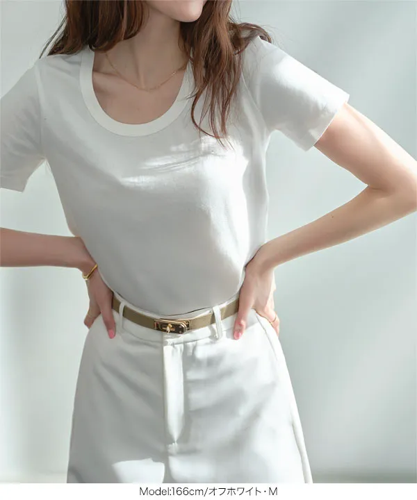 トップス u M L XL 汗じみ防止＆UVカット ] 深Uネック半袖Tシャツ [C7765]| 特別